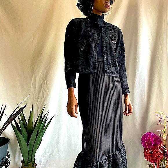 Crop sequins vintage sweater cardigan size small made in Hong Kong - Picture 2 of 9